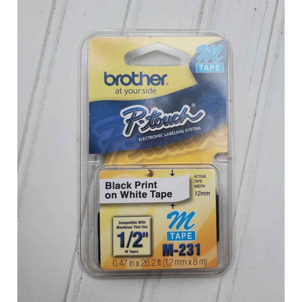 Brother P-Touch M-K231 Label Tape 12mm 0.47 Black on White M Tape New